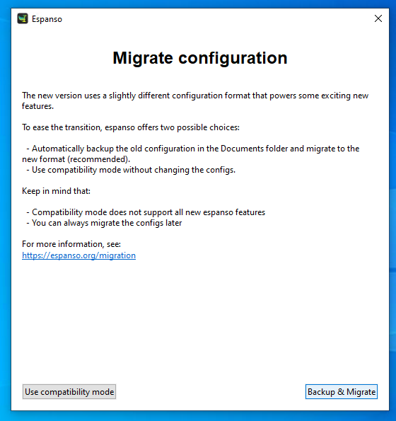 Migration wizard